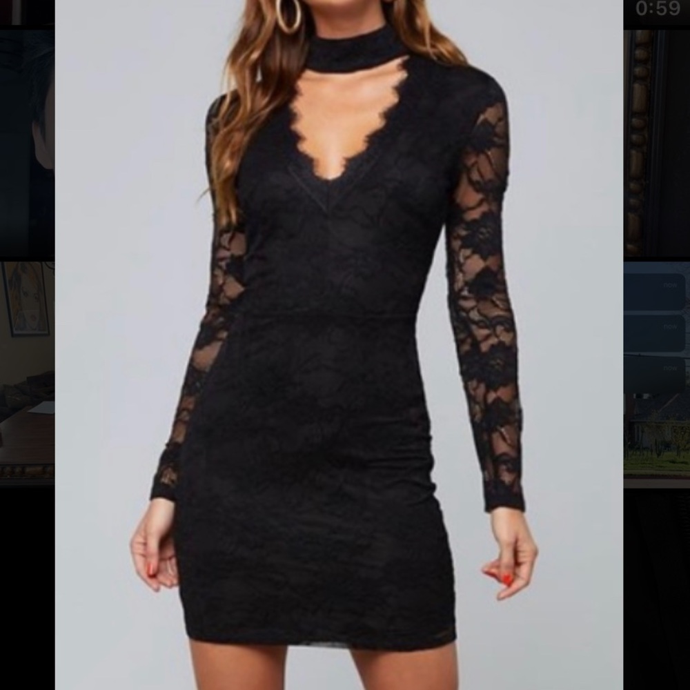 Brand New Bebe Black Lace Mock Neck Dress